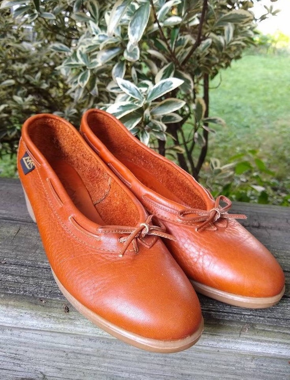 70s Vintage Cognac Leather Mason Brand Wedge Shoes - image 1