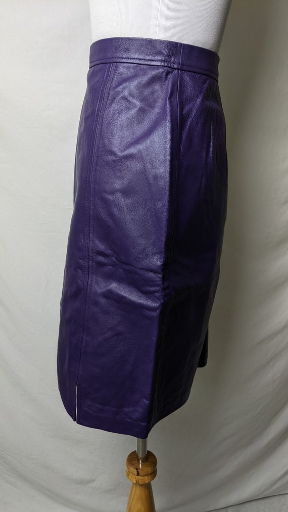 Vintage 90s Purple Genuine Leather Skirt - image 4