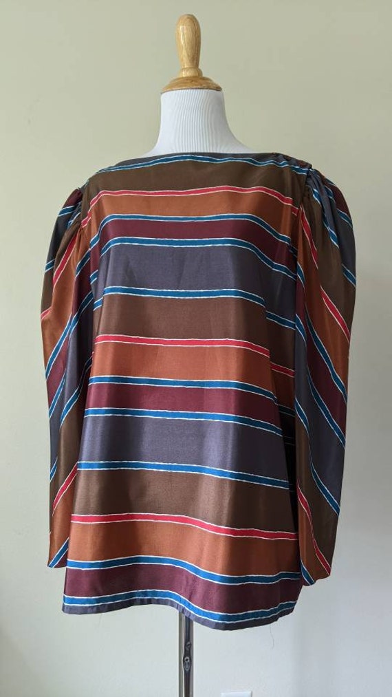 Vintage 70s 80s Tonal Brown Stripe Career Blouse - image 2