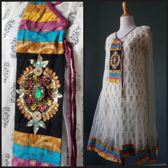 Vintage Black & White Bohemian Ethnic Dress - image 1