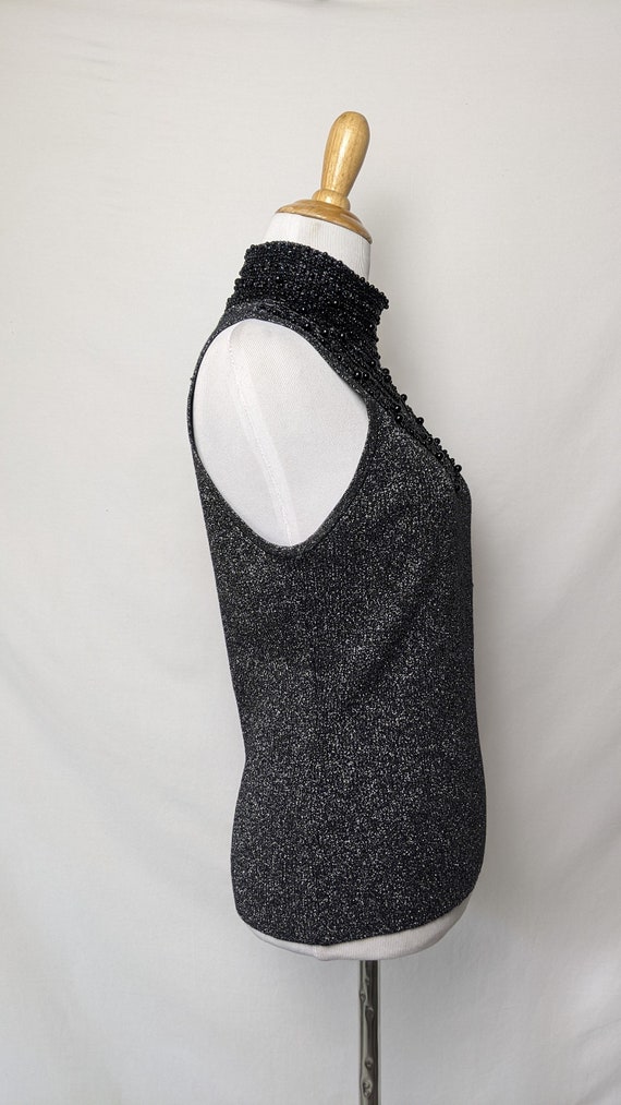 Vintage Black and Silver Lurex Beaded Knit Sparkl… - image 6