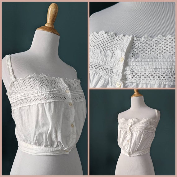 Antique Edwardian Victorian White Cotton Camisole