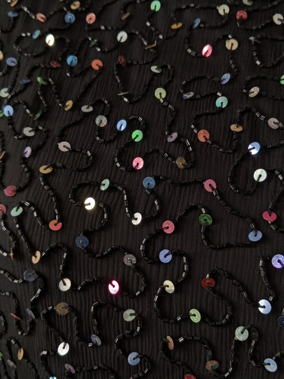 Vintage 80s 90s Black Silk Beaded Rainbow Sequin … - image 5