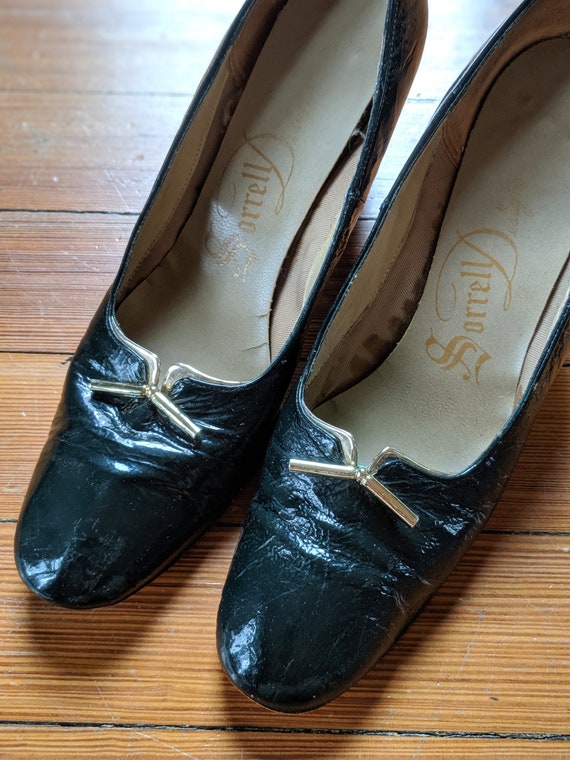 Vintage 50s 60 Hunter Green Black and Gold Patent… - image 5