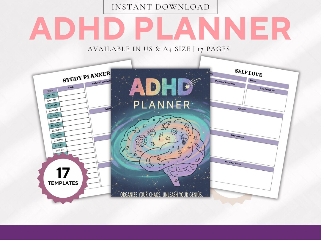 ADHD Planner Printable | Adult ADHD Productivity Bundle | Executive ...
