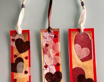 Set of 3 Handmade Valentine&#39;s Day Bookmarks