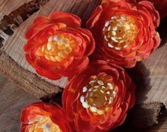 Pack of 10 Fabric Flowers for Crafts | 6 cm Diameter | Orange or White | Scrapbooking and DIY Decoration.