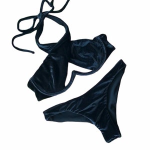 Samt Bikini Set Brasilianischer Bikini Sexy Bikini Samt Badeanzug Frecher Bikini High Neck Bikini Top Badeanzug Sexy Bügel BH Top V Bar