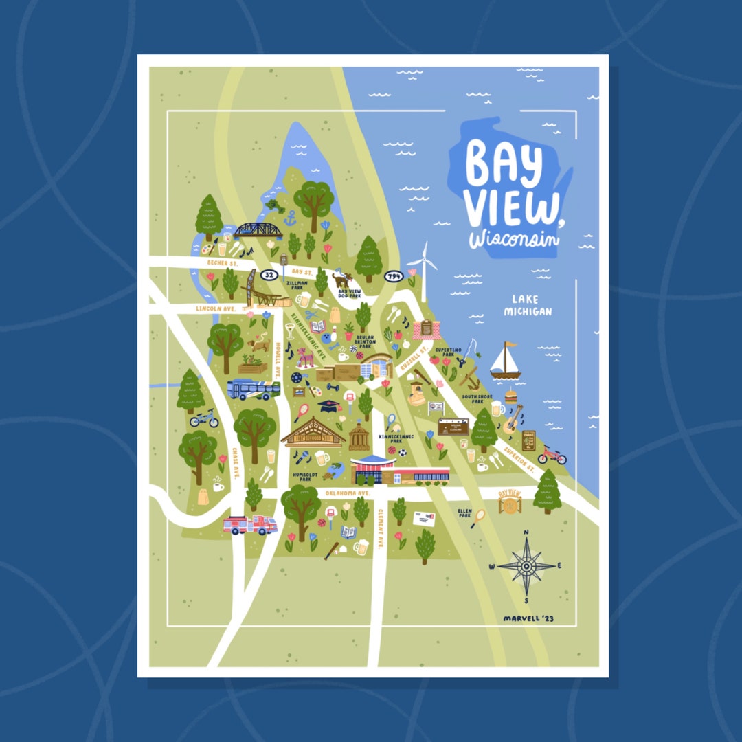 BAY VIEW, WI Map Etsy