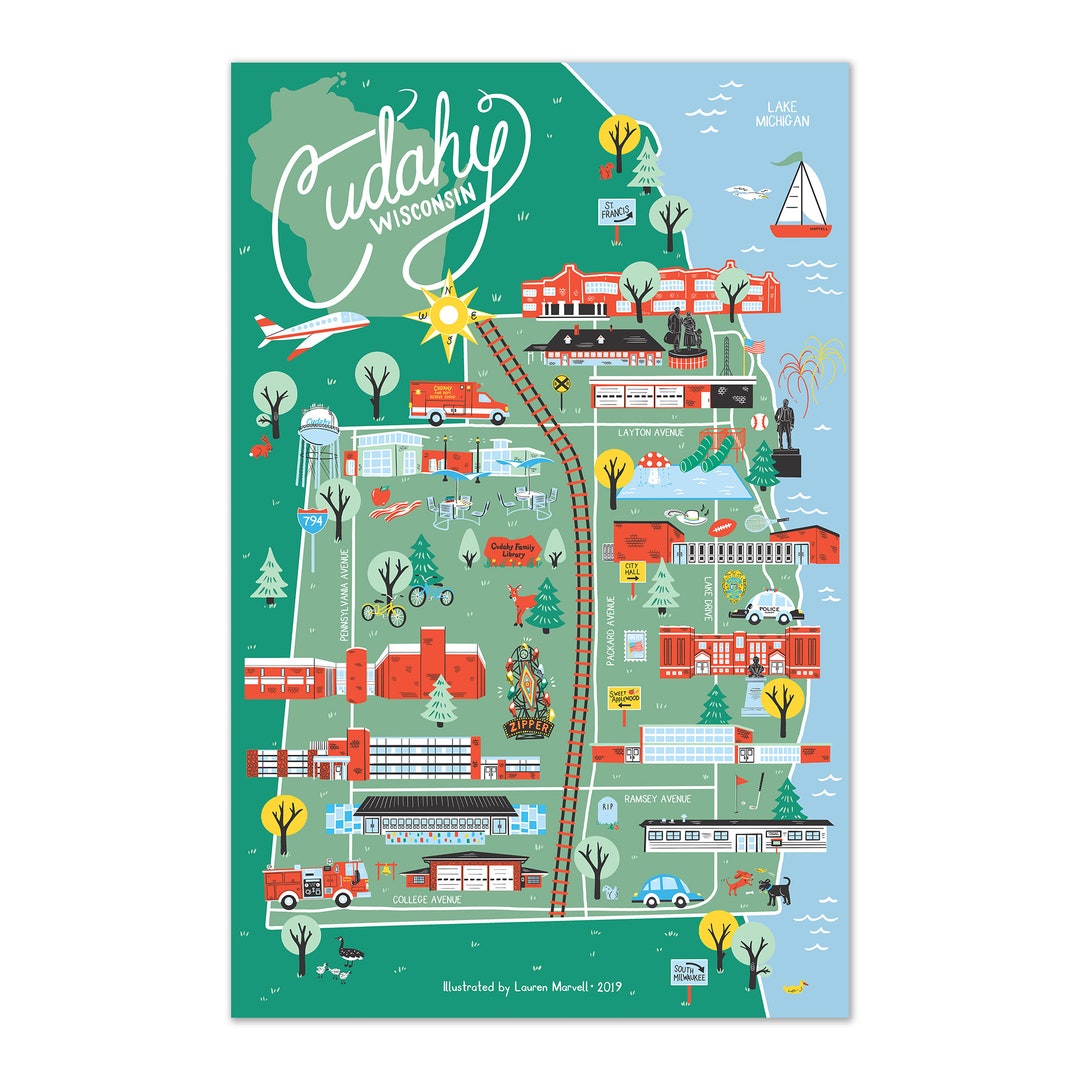 Cudahy, WI Map Etsy