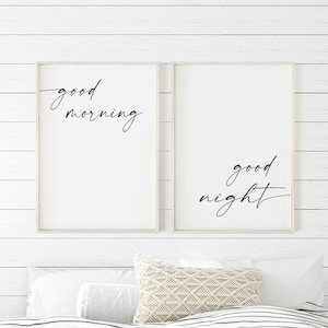 Good Morning Good Night Wall Decor, Over The Bed Sign, Bedroom Prints, Above Bed Signs, Couple Wall Art, Modern Minimalist Art, PRINTABLE