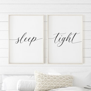 Sleep Tight Print, Over The Bed Sign, Bedroom Prints, Set of 2 Bedroom Decor, Above Bed Signs, Guest Room Signs , Master Bedroom Wall Decor
