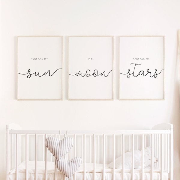 Nursery wall art, nursery printable, Bedroom Print Set, Above Bed Print, Bedroom Quotes, Nursery Decor, My Sun My Moon and All of My Stars