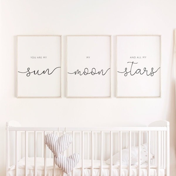 Nursery wall art, nursery printable, Bedroom Print Set, Above Bed Print, Bedroom Quotes, Nursery Decor, My Sun My Moon and All of My Stars