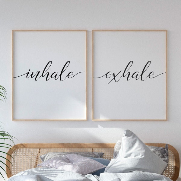 Inhale Exhale Printable Wall Art, Bedroom Wall Art, Set Of Two Prints, Inhale Exhale Print, Yoga Poster, Bedroom Wall Art, Boho Print