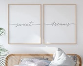 Sweet Dreams Sign, Womens Bedroom Art, Set of 2 Prints, Above Bed Art, Bedroom Wall Art, Calligraphy Printable, Above Crib Decor