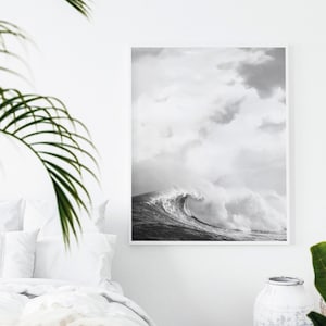 Ocean Print, Black and white Waves wall art, Coastal Print, Affiche Scandinave, Surfboard Wall Art,  Dramatic print, Surfboard Wall Art