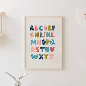 Kids Room Wall Decor, Alphabet Printable, Nursery Wall Art, Playroom Prints, Educational Posters, Printable Art, Nursery Wall Decor, Digital