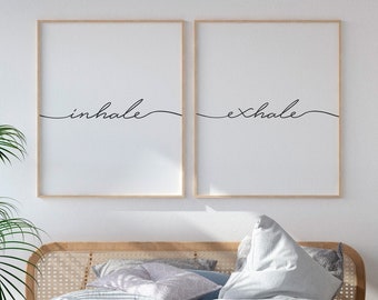 Impressão Inhale Exhale, conjunto de 2 impressões, pôster Inhale Exhale, impressão em preto e branco, impressão de ioga, arte de parede de quarto, impressão Boho, decoração de quarto