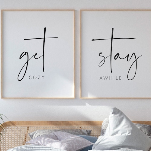 Get Cozy Stay Awhile Signs Guest Room Wall Decor Guest Etsy