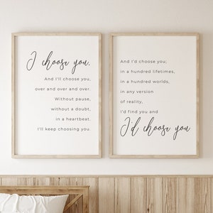 Master Bedroom Wall Decor, Bedroom Wall Decor, I Choose You Printable, Above Bed Decor, Couples Bedroom Prints, Love Quotes, Printable Art