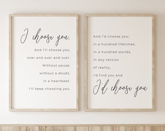 Master Bedroom Wall Decor, Bedroom Wall Decor, I Choose You Printable, Above Bed Decor, Couples Bedroom Prints, Love Quotes, Printable Art