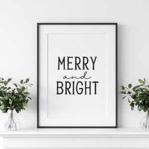 Merry and Bright, Weihnachtsdruck, Weihnachtsdekoration, druckbare Wandkunst, Weihnachtsdekoration, Weihnachtsdekoration, Rustikales Dekor