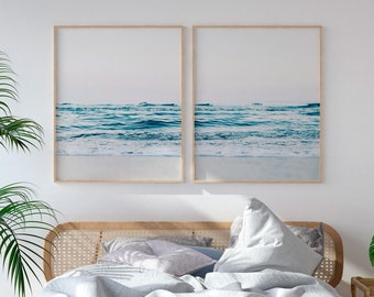 Küsten-Wand-Dekor, Schlafzimmer-Wand-Dekor, über Bett Wandkunst, Strand-Druck-Set, Wand-Kunst-Set von 2, Strand-Wand-Kunst, druckbare Kunst, Digitaldruck