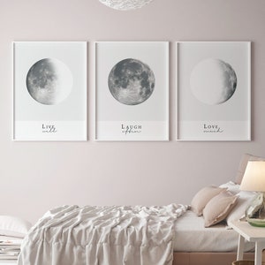 Moon Phase Print, Set Of 3 Prints, Above Bed Poster, Digital Download, Bedroom Women, Set of 3 prints, Bedroom Prints, Bedroom Art Set