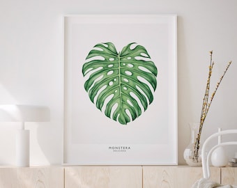 Monstera Wall Art Printable, Tropical Leaf, Printable Download, Monstera Leaf Print, Monstera Print, Monstera Wall Art, Plant Printable Art