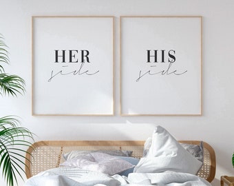 Her Side His Side Print, Set Of 2 Printable, Above Bed Signs, Bedroom Prints Set, Boho Print, Bedroom Decor, Typography Poster, DIGITAL ART