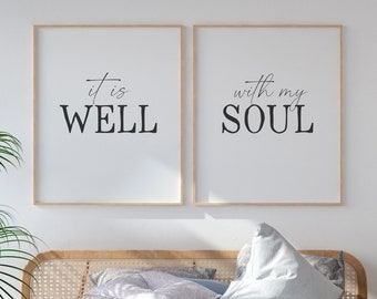 It Is Well With My Soul, Bible Verse Print,  Printable Art, Set Of 2 Christian Verse, Entry Wall Art, Bedroom Wall Decor, Farmhouse Decor