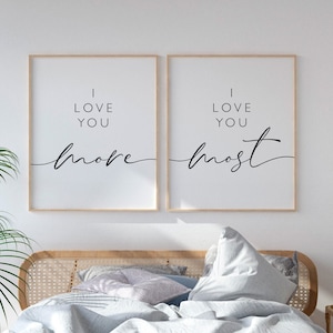 I Love You More I Love You Most Printable Quote, Bedroom Decor Couple, Romantic Quote Printable, Set of 2 Prints, Bedroom Wall Art, Love Art
