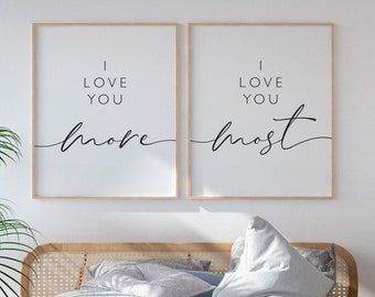 Cita "Te amo más" imprimible, arte romántico para pared de dormitorio (descarga digital)