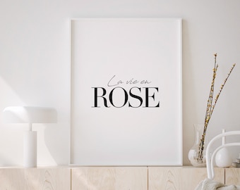 La Vie En Rose Print, Rose Gold Print, French Quote, Typography Print, Home Decor, French Typography, Inspirational Poster, Bedroom Decor