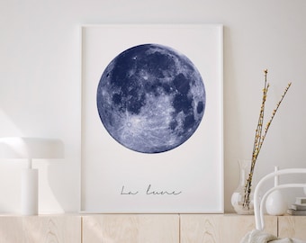 La Lune Poster, Full moon Print, The moon wall art, Moon poster, Printable art, Instant Print, Wall Printables, La Luna poster,