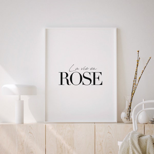 La Vie En Rose Print, Rose Gold Print, French Quote, Typography Print, Home Decor, French Typography, Inspirational Poster, Bedroom Decor
