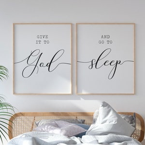 Dáselo a Dios y duérmete, juego de arte imprimible de 2, decoración de pared del dormitorio sobre la cama, decoración de la pared del dormitorio principal, decoración de la pared cristiana