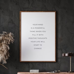 Your Mind is a Powerful Thing Print, Bedroom Wall Decor, Living Room Wall Art, Printable Art, Positive Prints, Motivational Quotes, Digital