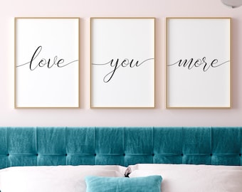Juego de impresiones "Love You More", decoración romántica para dormitorio (descarga digital)