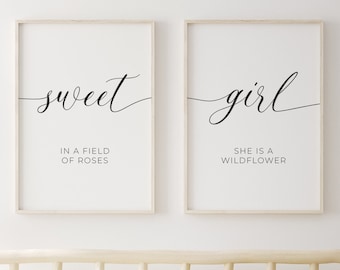 Sweet Girl Printable, In A Field Of Roses She Is A Wildflower, Nursery Wall Decor, Girl Nursery Prints, Baby Girl Quotes, Above Crib Decor