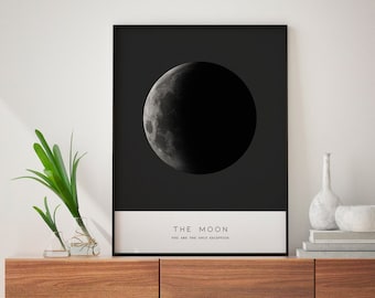 Waning Crescent Moon Print, Arte de la pared del ciclo de la luna, imagen de la fase de la luna.
