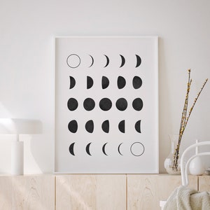 Moon Phases Print, Black and white moon art, Moon Printable, Moon Wall Art, Scandinavian Affiche, Boho Moon Wall Art Prints,Bedroom wall Art