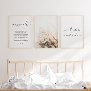 3er Set druckbare Wandkunst für Schlafzimmer - Namaste Prints, Yoga Raum Dekor, Inhale Exhale Prints - Minimalistische schwarz weiß Poster