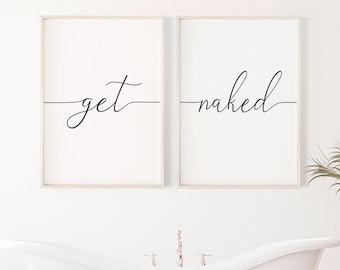 Placa Get Naked, Get Naked Printable, decoração de parede de banheiro, conjunto de 2 estampas, arte de parede de banheiro, arte de parede de quarto, arte moderna de banheiro, mínimo