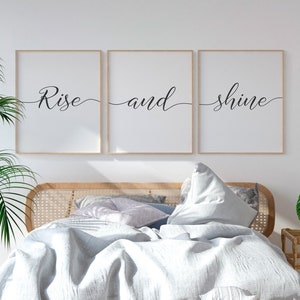Rise And Shine Bedroom Wall Decor Over The Bed, Set of 3 Prints, Master Bedroom Decor, Above Bed Quote, Bedroom Posters, Bedroom Printables
