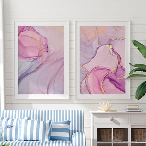 Conjunto de impressão de quarto, conjunto de 2 impressões, arte de parede para impressão, arte abstrata de parede, arte abstrata imprimível, arte rosa blush, arte de parede de quarto, digital