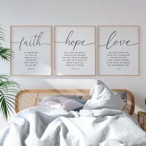 Bible Verse Print, Faith Hope Love Wall Art, Set of 3 Printable Art ...