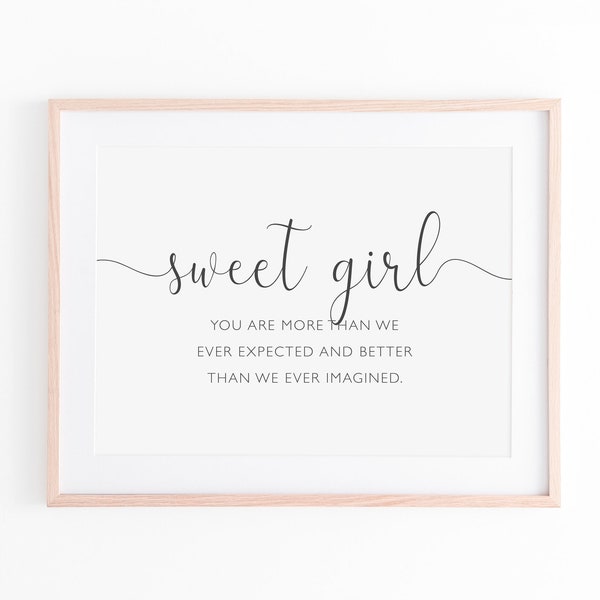 Girl Nursery Prints, Sweet Girl Printable Quote, Nursery Wall Decor Boho, Baby Girl Nursery Sign, Nursery Bedroom Prints, Above Crib Sign