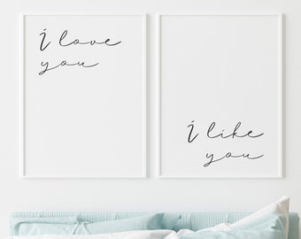 Ti amo mi piace stampabile, Camera da letto citazione set, Camera da letto citazione Art, Sopra citazioni letto, Set di 2 stampe, Amore Stampabile Art, Coppie Citazioni